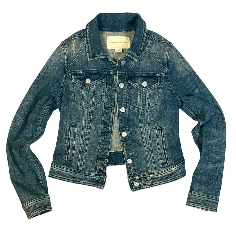 Anthropologie Pilcro Distressed Denim Trucker Jean Jacket Casual Retro S Classic